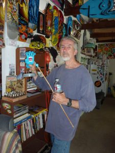 artist Jim phillips Santa cruz skateboards in his workshop