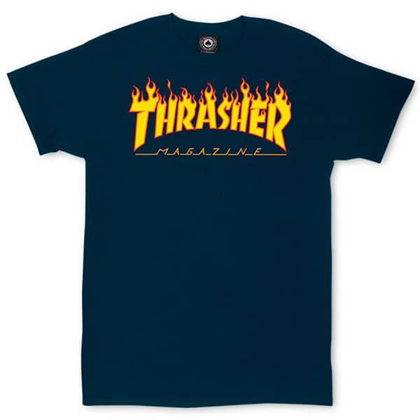 T shirt Thrasher flame bleu