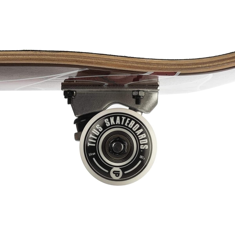 roues 54mm Skateboard complet Titus Blackbird Owl Mini Black Grey White en taille deck 7.75″