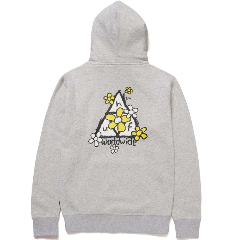 Sweat à capuche HUF Pushing Daisies Triple Triangle Gris (Athletic Heather)