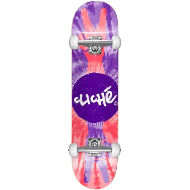 cliche peace purple red skateboard complet 8 0