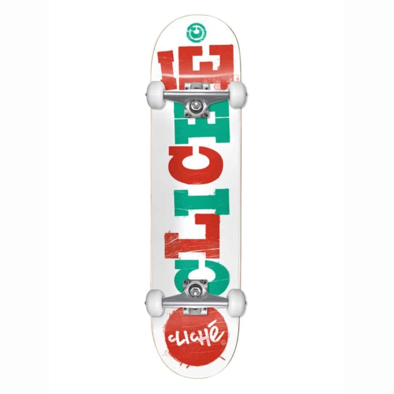cliche woodcut red teal skateboard complet 8 0