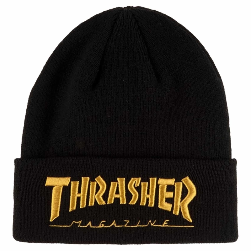 Thrasher Beanie Logo Embroidered Black Gold