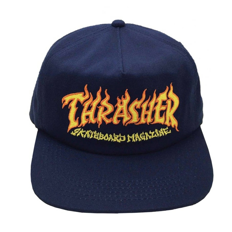 Thrasher Cap Fire Logo Snapback Navy