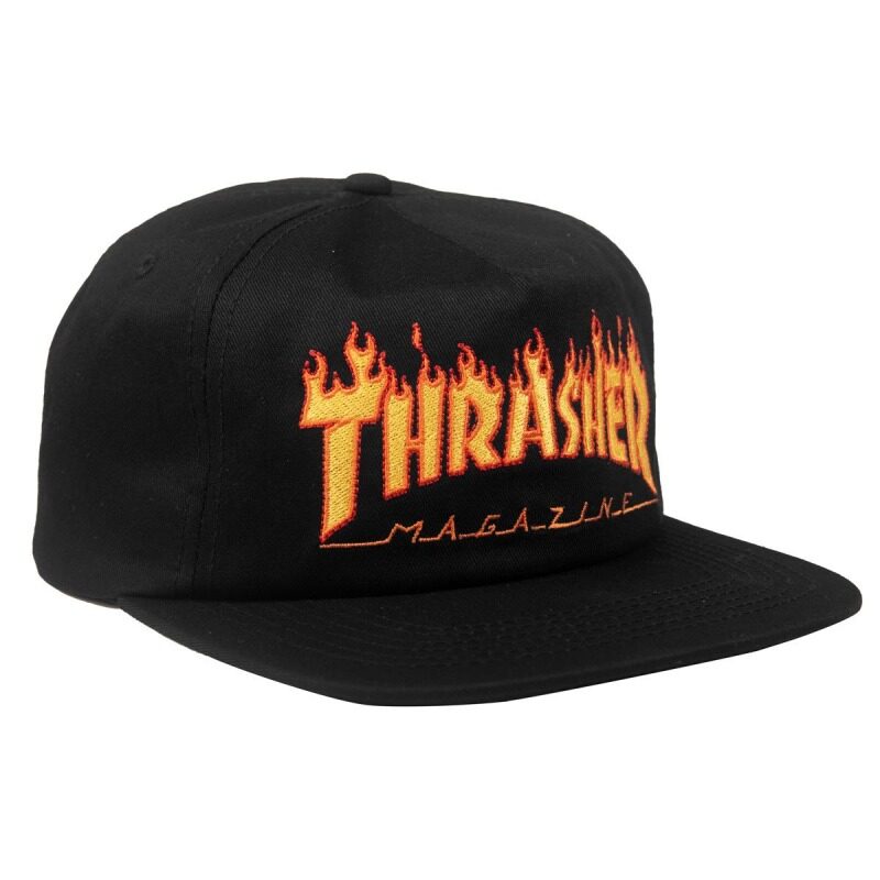 Thrasher Cap Flame Emb Snapback Black