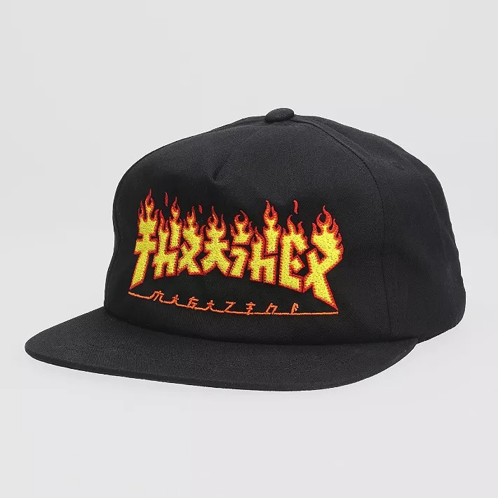 Thrasher Cap Godzilla Flame Snapback Black