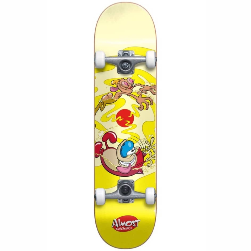 almost ren & stimpy drain yellow skateboard complet 8 0