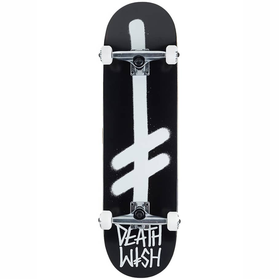 deathwish gang logo black white skateboard complet 8 5