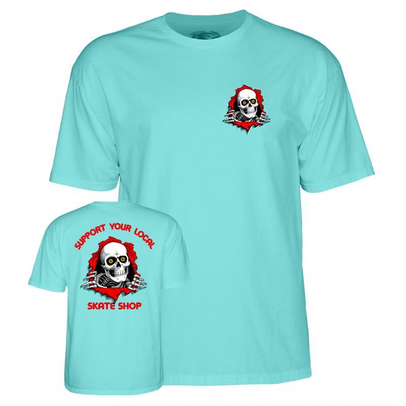 Powell Peralta Support Your Local Skate Shop Teal Ss T shirt Bleu