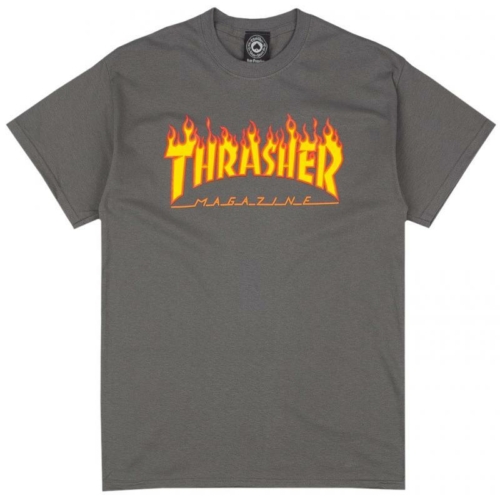 Thrasher Flame Logo Charcoal T shirt Gris