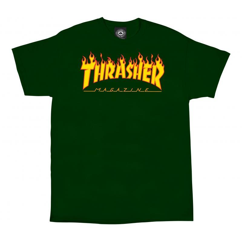 Thrasher Flame Logo Forest Green T shirt a manches longues Vert