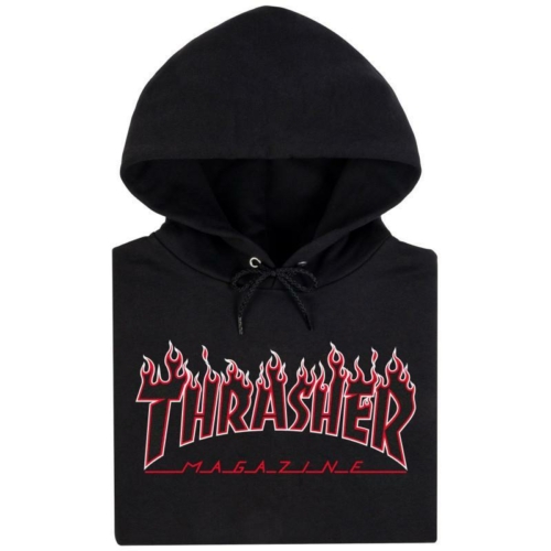Thrasher Flame Logo Hood Black Red Sweat a capuche Noir vue2