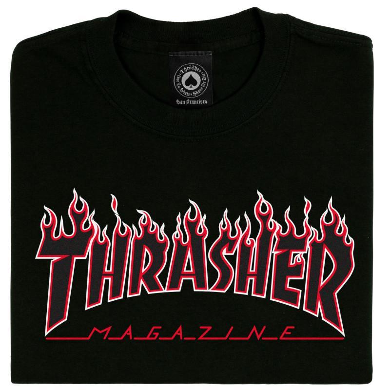 Thrasher Flame Logo Ls Black Red T shirt a manches longues Noir vue2