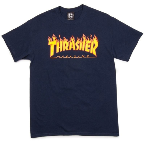 Thrasher Flame Logo Navy T shirt Bleu