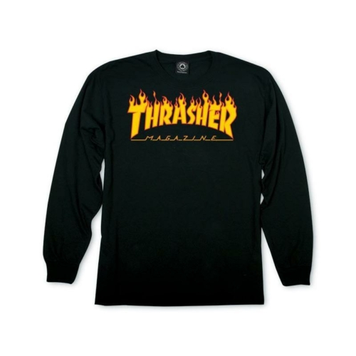 Thrasher Flame Ls Black T shirt a manches longues Noir