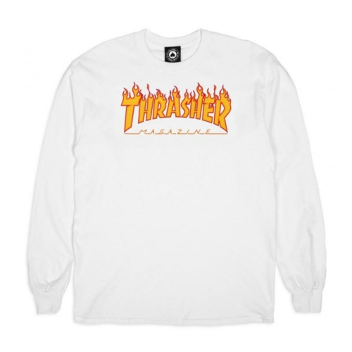 Thrasher Flame Ls White T shirt a manches longues Blanc