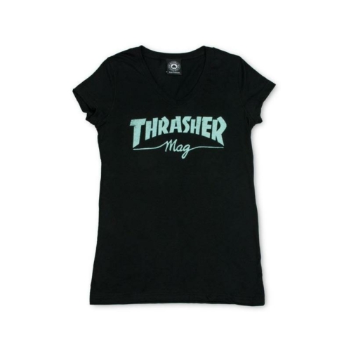 Thrasher Wo Mag Logo V Neck Black T shirt Noir