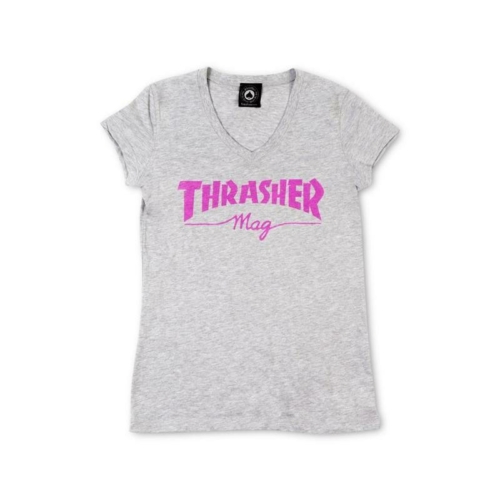 Thrasher Wo Mag Logo V Neck Heather T shirt Gris