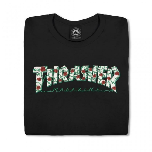 Thrasher Wo Roses Logo Black T shirt Noir vue2
