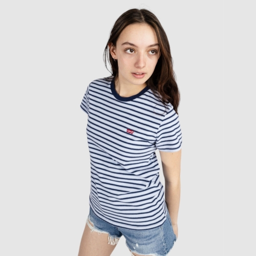 Levi s Perfect Tea Stripe Brunnera Blue T shirt manches courtes Femmes