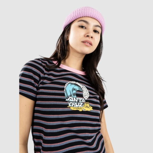 Santa Cruz Onshore Front Black Wave Stripe T shirt manches courtes Femmes