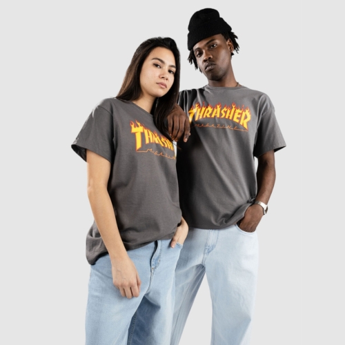 Thrasher Flame Charcoal T shirt manches courtes Hommes et Femmes