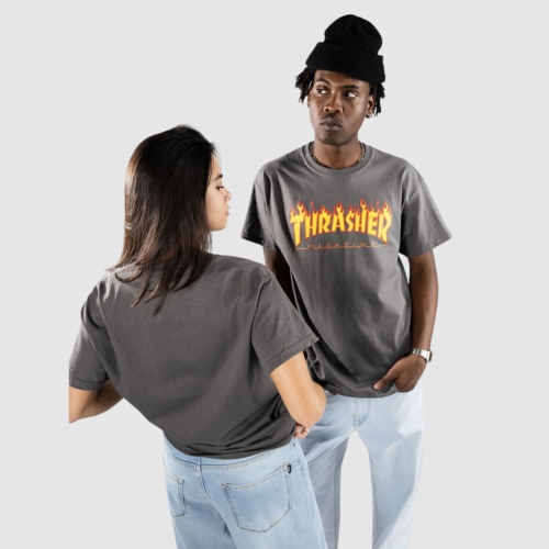 Thrasher Flame Charcoal T shirt manches courtes Hommes et Femmes vue2